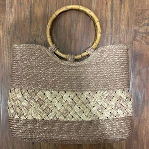Woven Straw Tote Bag with Bamboo Handles Perfect For Summer Vacation Beach